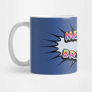 Comic Book Style 'Merry & Bright' Message on Blue Mug